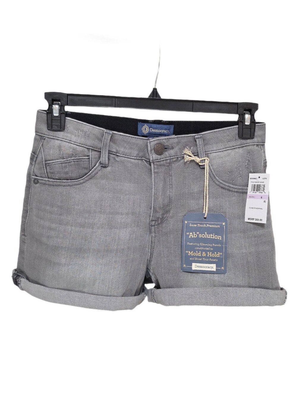 Democracy 3" Inseam Denim shorts Roll Cuff Mid-Rise Ab Solution Light Gray 6